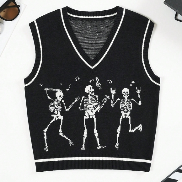 Sweaters - Skeleton Pattern Sweater Vest Without Tee